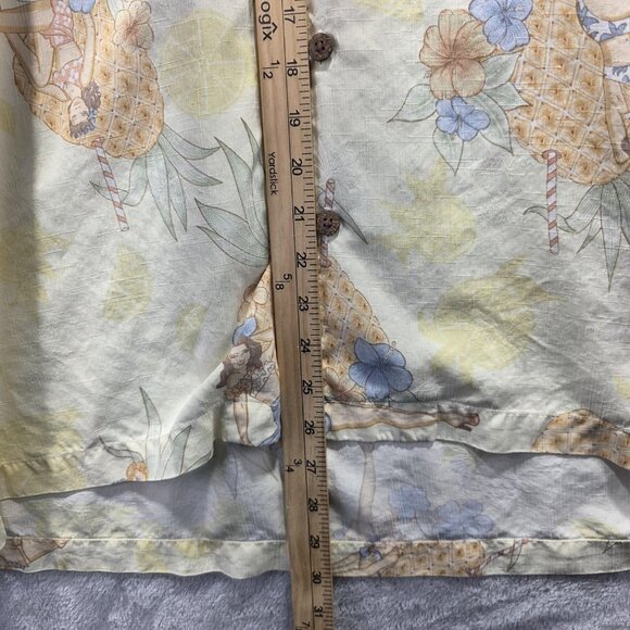 Tommy Bahama Shirt Mens XL Yellow Silk Floral Pinup Hula Girl Hawaiian Button Up - Picture 9 of 10